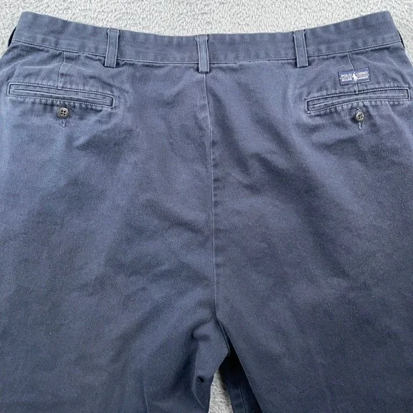 VTG Polo Ralph Lauren Pants Mens 40x34 Fits 38x33 Blue Andrew Pleated Chino - Picture 2 of 10